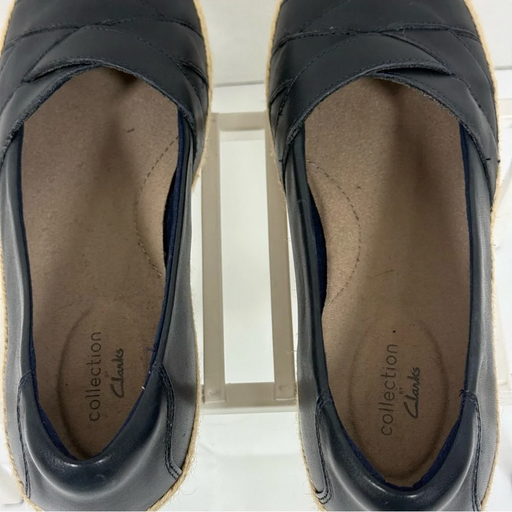 Clarks Collection Slip On Flats Shoes‎ 8M Dark Navy Leather Espadrille Comfy